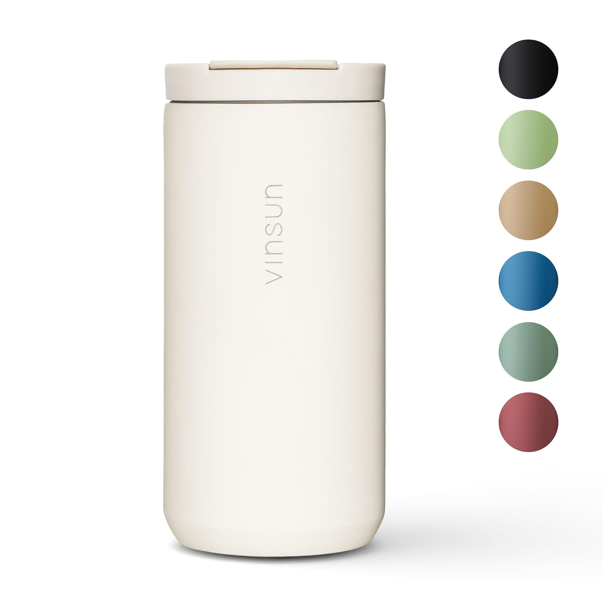VINSUN Travel Mug 380ml - Stainless Steel, Leakproof, Double Walled - Hot & Cold Drinks - Cream White Coffee Mug with Lid for Travel, Car, University