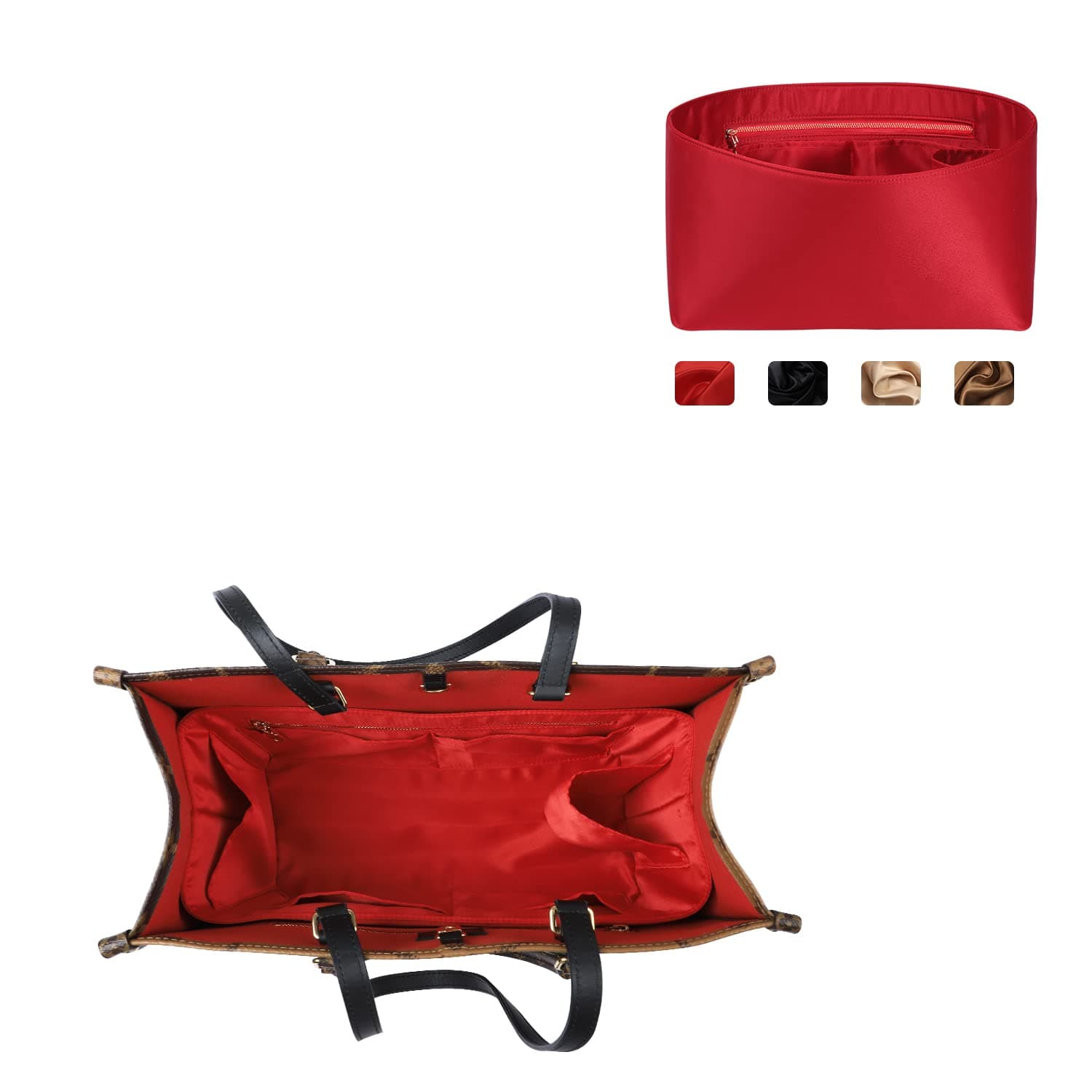 ZTUJOPurse Organizer Insert For Handbags, Silk Purse Organizer with Zipper, Silky Smooth, Bag Organizer For Speedy Neverfull Tote,onthego,Artsy, 6 Sizes(Large, Silky Red)