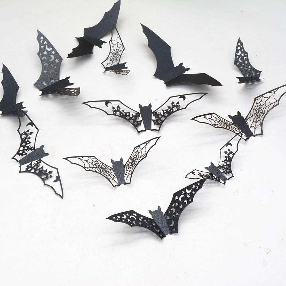 SANZEZ COOLive Halloween Decorations 36pcs Large Bats Wall Stickers Decals Decor Halloween Hollow Wall Decals PVC Scary Black Bat Stickers for Wall Fireplace Ceiling Kitchen Bedroom