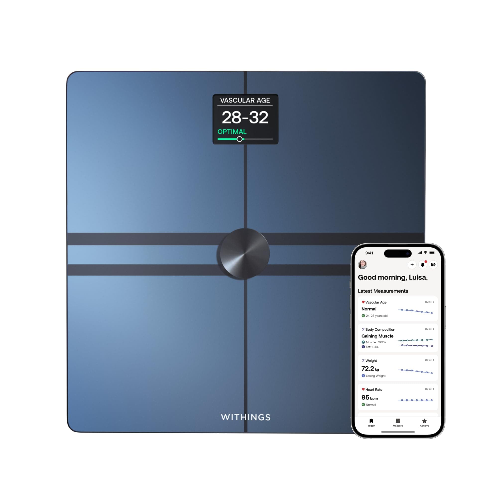 Body Comp - Scale for Body Weight and Complete Body Analysis, Wi-Fi & Bluetooth Scale with Color Screen, Digital Scale with Accurate Visceral Fat, Heart Heath - Compatible with Apple Health
