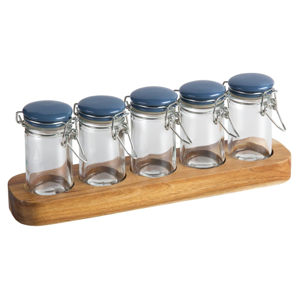 Jamie Oliver JC8100 Storage Range Spice Jar Set - Glass and Plastic, Clear and Blue, Set of 5