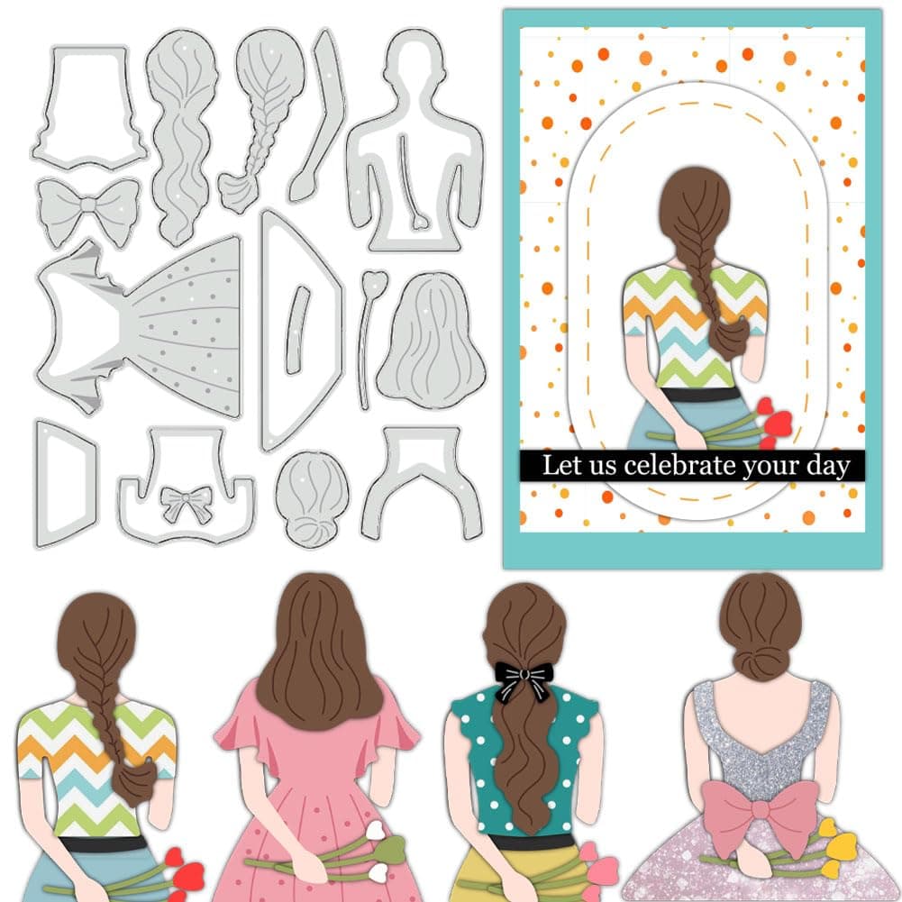 BENECREAT Woman Back Metal Die Cuts, Dress Skirt Cutting Dies Cut Stencils Template for DIY Scrapbooking Photo Album Decorative Embossing Dies for Mother's Day Card Making