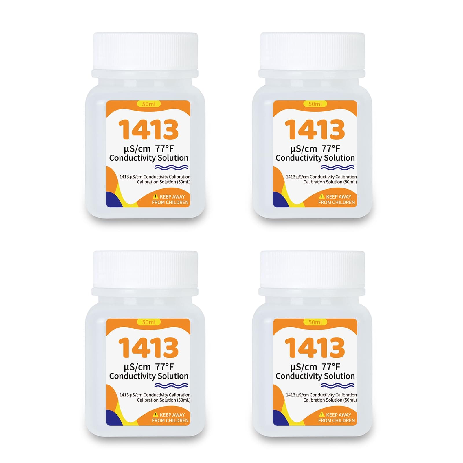 1413 μS/cm Calibration Solution 50mL Conductivity Standard Calibration Solution Kit 4-Pack for EC TDS Meter Hydroponics Conductivity Tester