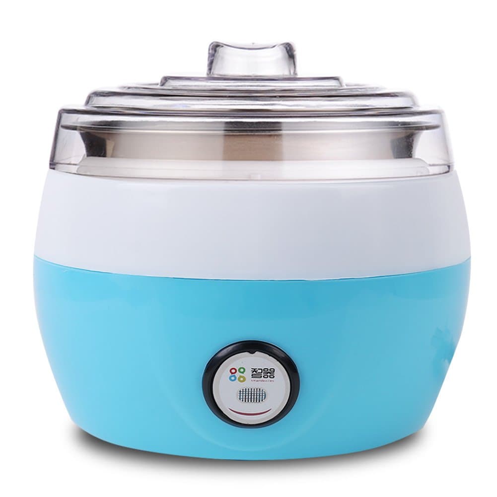 220V Plastic + stainless steel Electronic Yogurt Maker with Automatic Cooling Safe Glass Jars and Lids(1L ) (Blue)