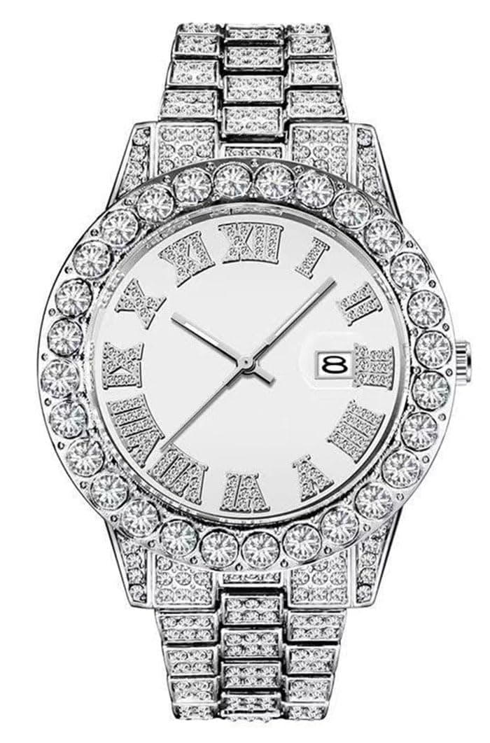 Unisex Watch Fashion Crystal Diamond Watch Mens Womens Quartz Analog Watch Stainless Steel Big Face Wrist Watch