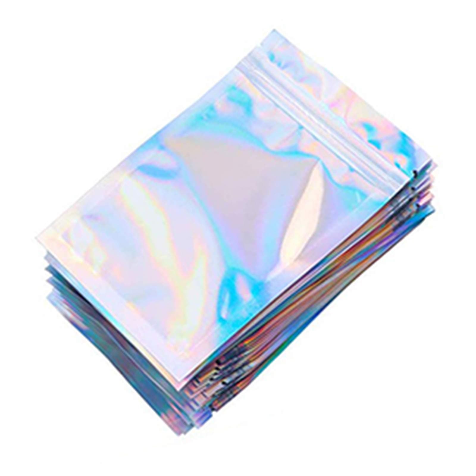 ISKYBOB 100 Pieces Resealable Mylar Zip Lock Bags Rainbow Flat Foil Pouches Smell Proof Food Storage Gift Package Supplies, S