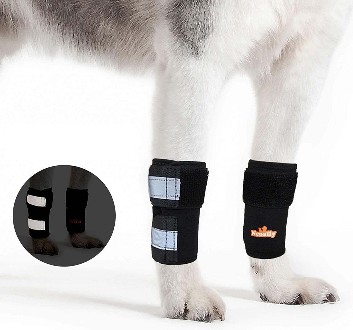 NeoAlly - Front Leg Brace for Dogs and Cats, Dog Leg Brace for Improved Pet Mobility, Dog Leg Sleeve for Carpal Support, Dog Leg Sleeve with Reflective Straps, Small to Medium, Black, 1 Pair