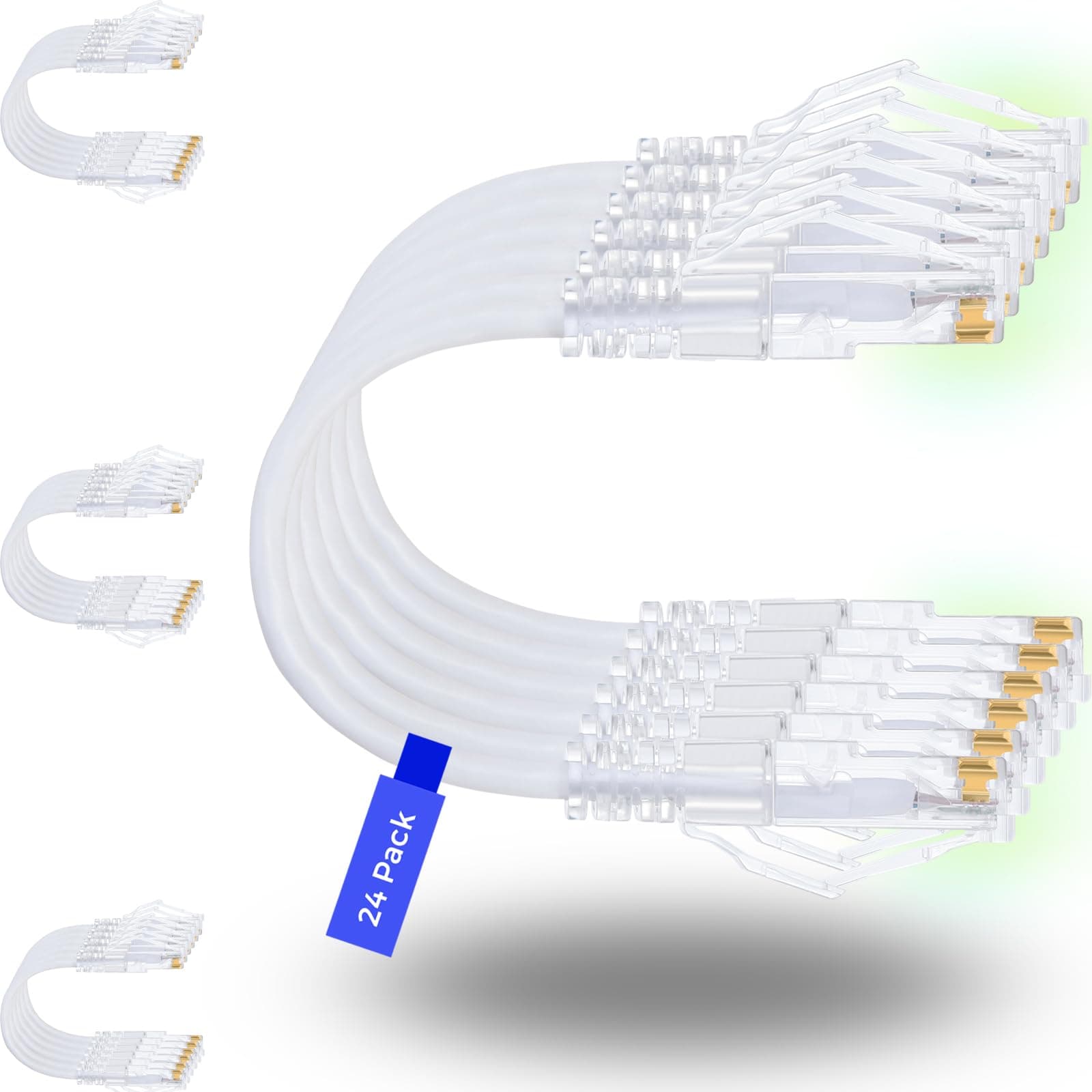 Rapink Patch Cables Cat6/ Cat6a 0.5ft (24 Pack) Slim, Cat6a Ethernet Patch Cable 10G Support, Snagless Cat 6 Patch Cable for Patch Panel to Switch, Flexiable Cat6 Ethernet Cable White