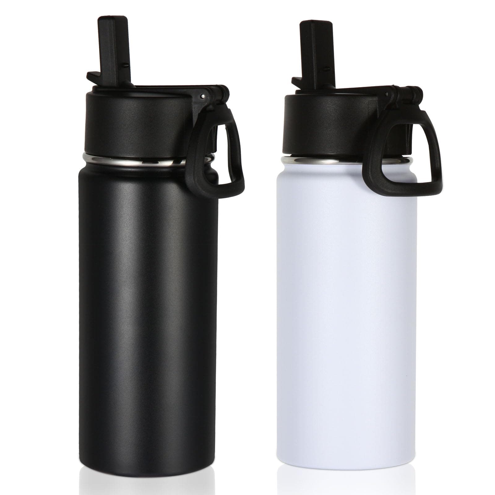 Volhoply 16 OZ Kids Water Bottle Bulk 2 Pack,Insulated Sports Bottles with Straw Lid,Stainless Steel Bottle with Handle Keep Cold & Hot,Double Wall Vacuum Tumbler Cups for School,Girls(Mix,Set of 2)