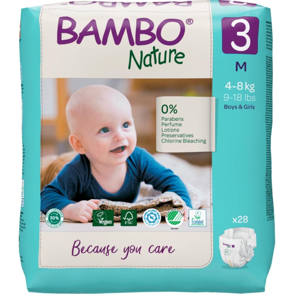 Bambo Nature, Eco-Labeled Diapers, Size3, 4-8 Kg,28Pcs