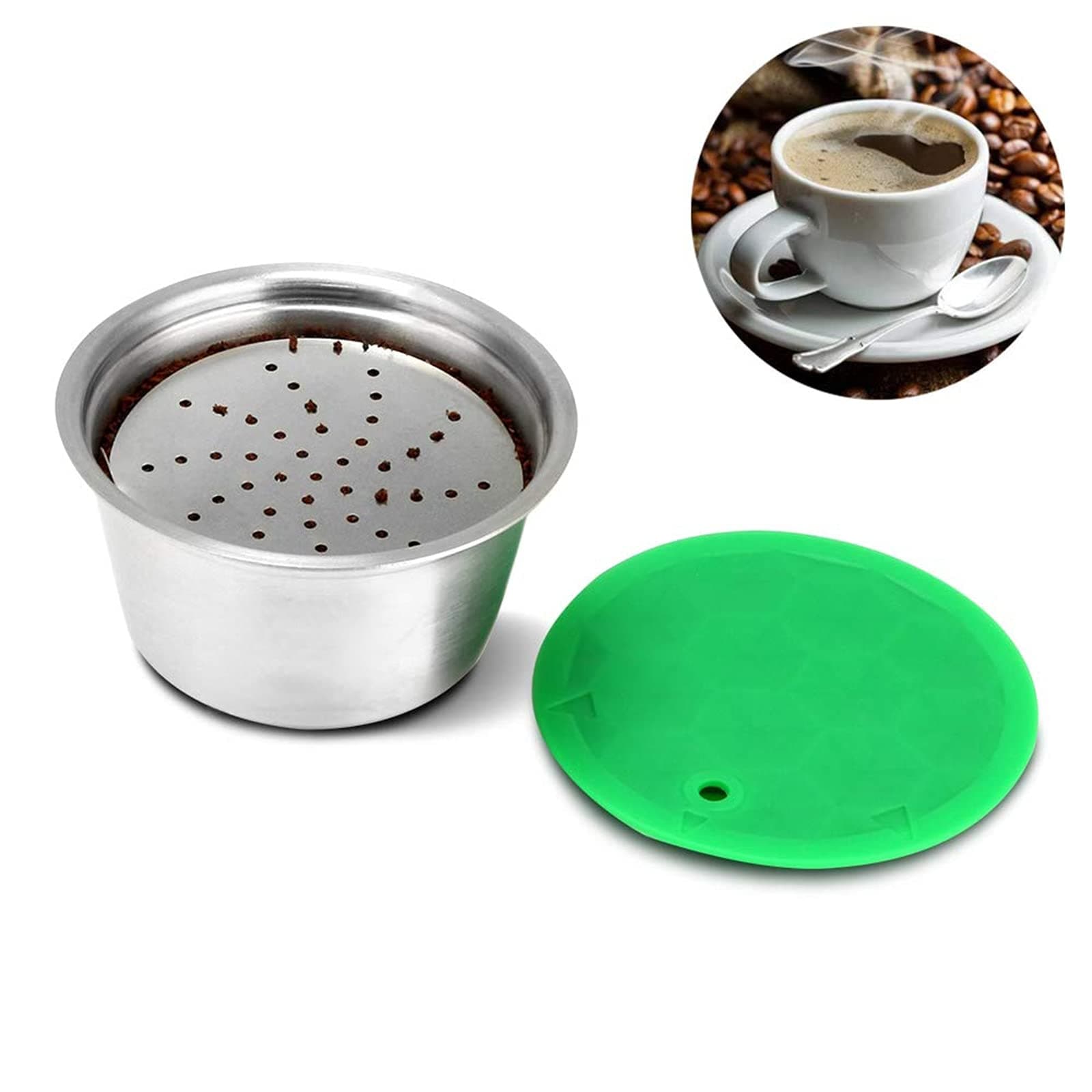 Reusable Refillable Coffee Capsule, Bresuve Stainless Steel Metal Refillable Coffee, Suitable Capsule for Dolce Gusto Machine with 1 Spoon and 1 Brush