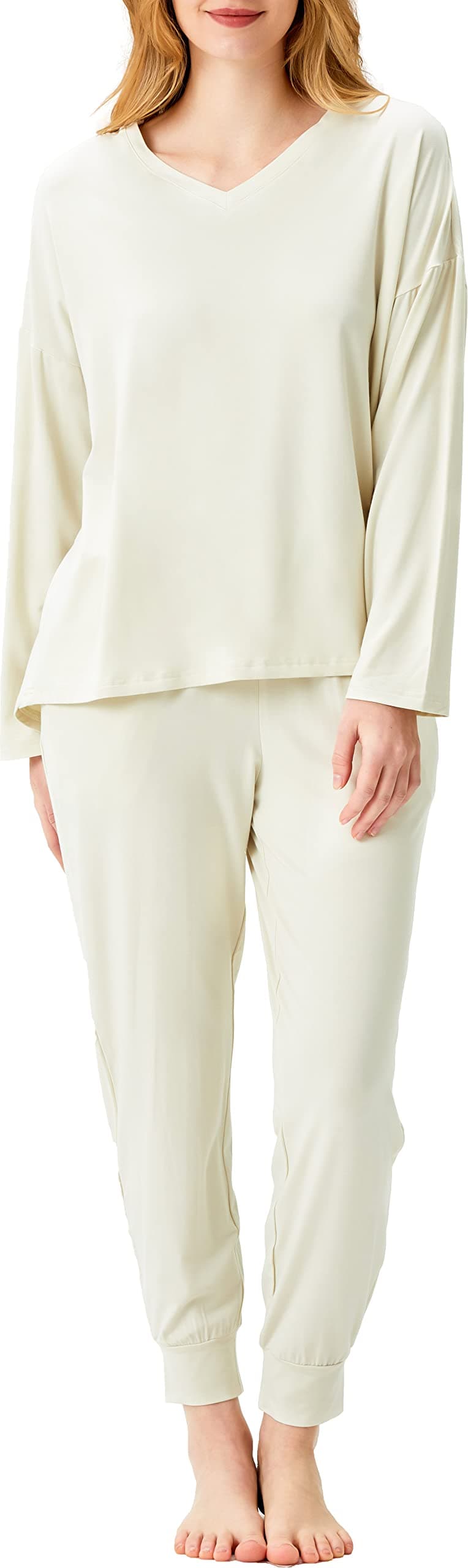 LazyCozyBamboo Pajama Set for Women Soft Sleepwear Long Sleeve Top and Jogger Pants Pjs Lounge Set