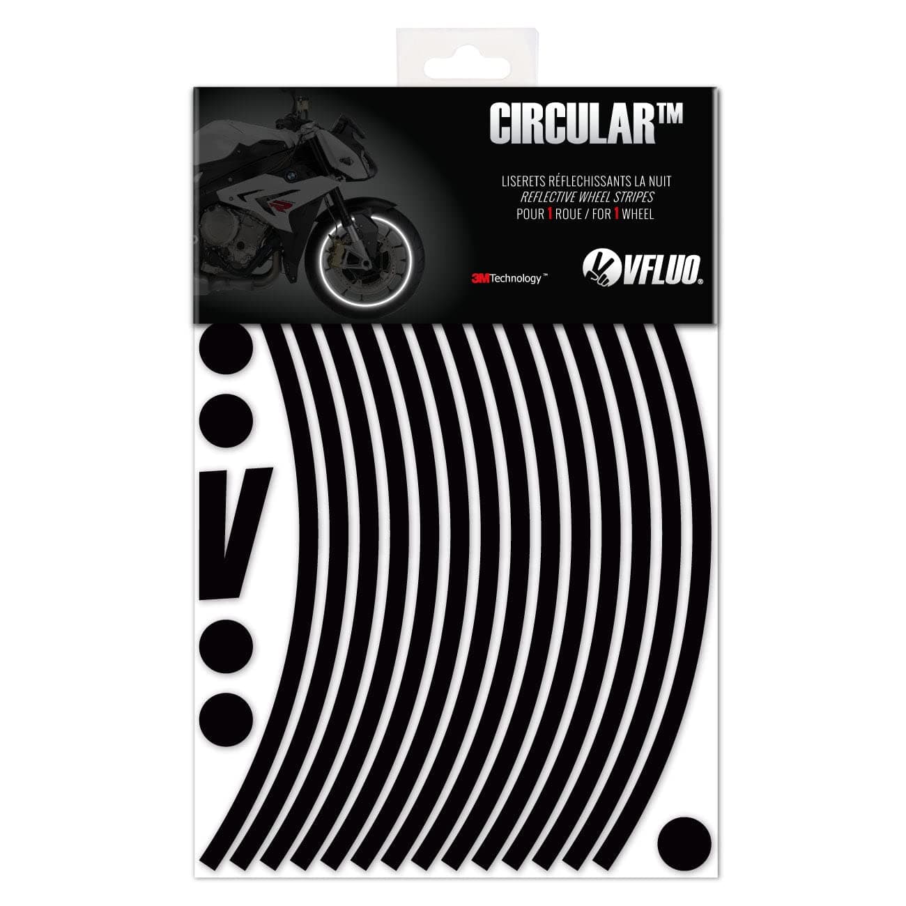 VFLUO - Motorcycle Reflective Wheel Stripes kit, 1 Wheel Rim Stickers Pack, 3M Technology™ - High lateral Visibility, Discreet and Design, Easy Installation