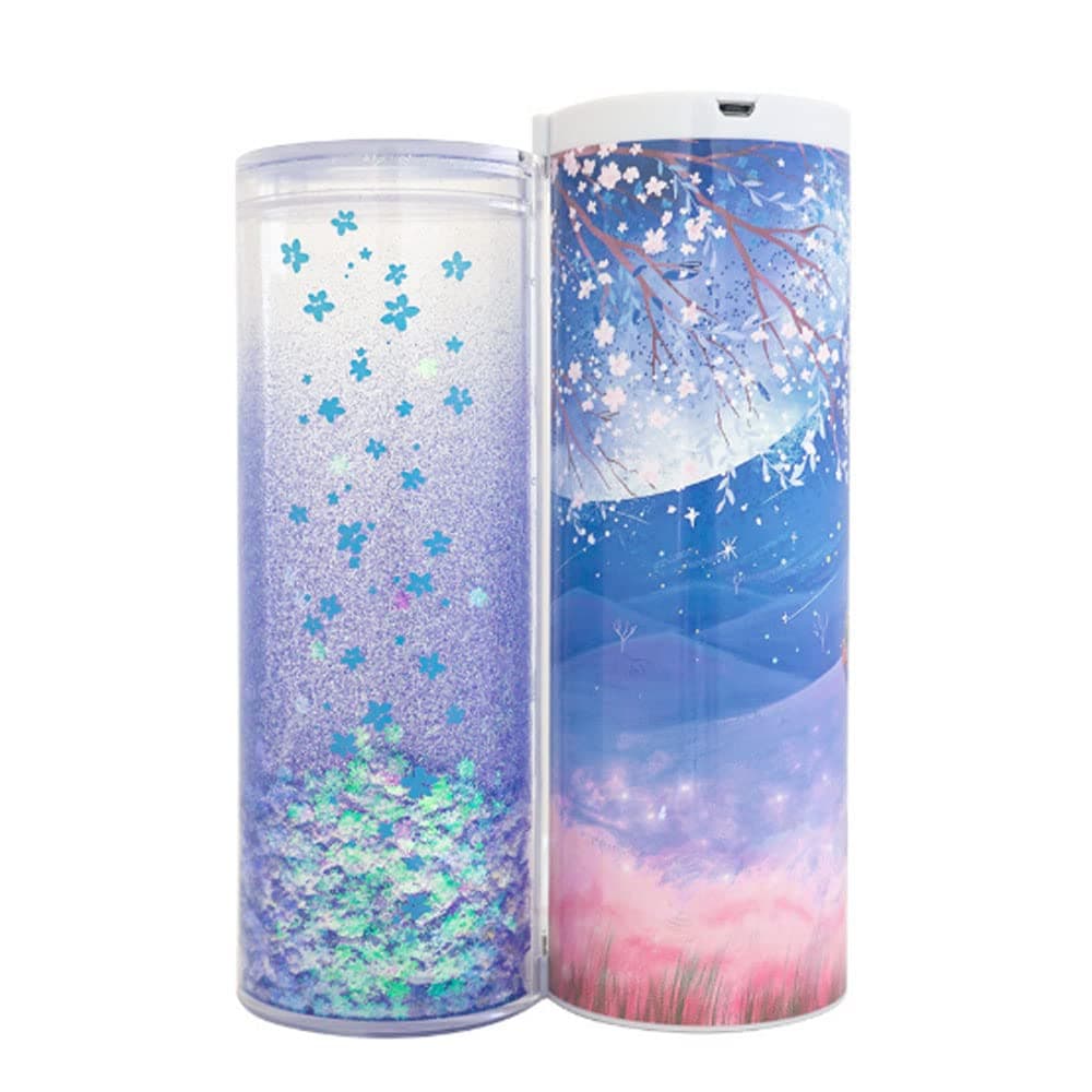 ELECDON Multi-function Pencil Case with digital password lock, Beautiful Quicksand Translucent design, Creative cylindrical school box with calculator and large storing space (Purple Sakura)