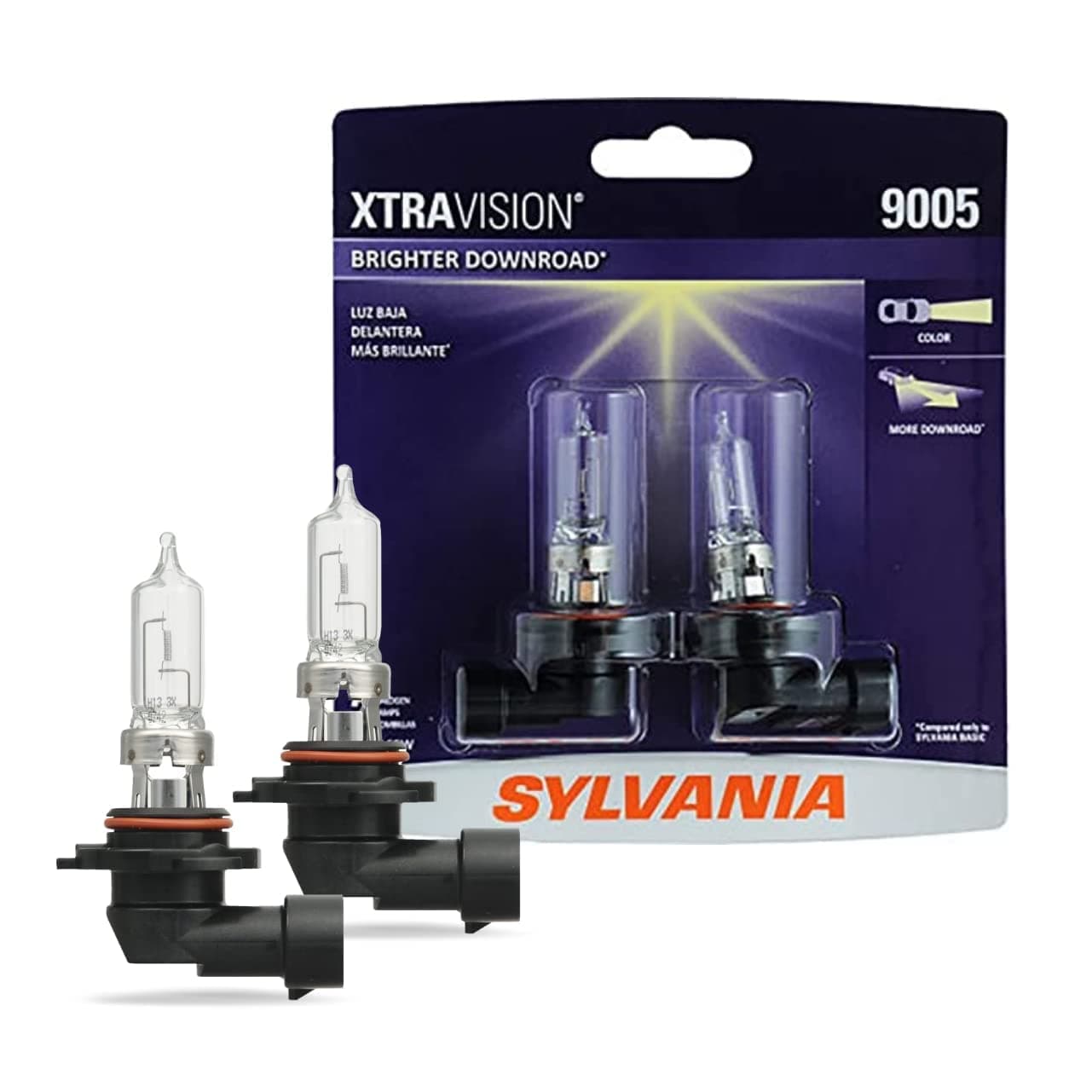 SYLVANIA - 9005 XtraVision Halogen Headlight Bulb - High-Performance Car Headlight - Halogen Light with No Glare - For Automotive - 2 Bulbs