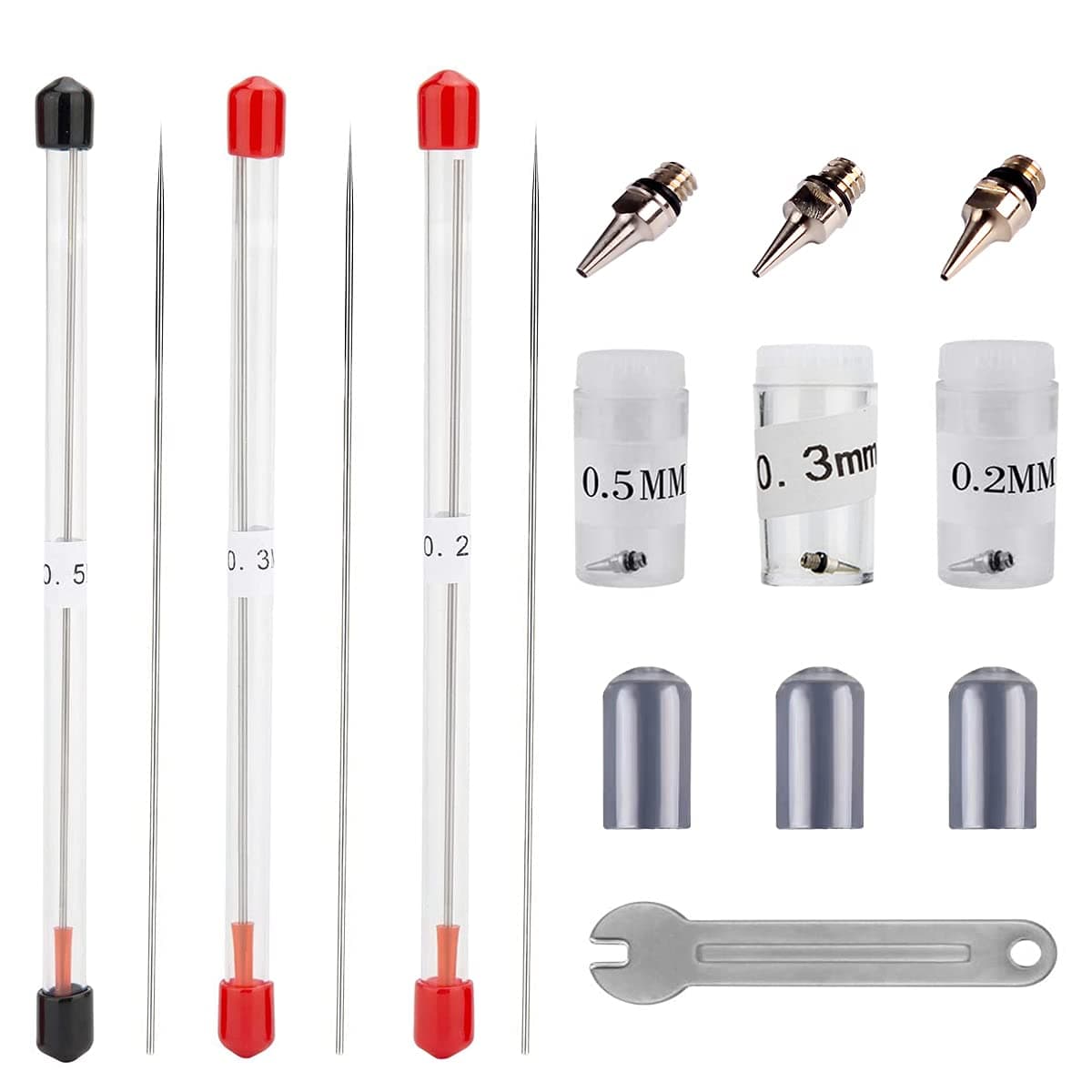 Homeet 7PCS Airbrush Nozzle 0.2mm/0.3mm/0.5mm Needle Airbrush Kits Universal for Airbrush Spray Gun Nozzle and Needle Remplacement, with a Special Wrench