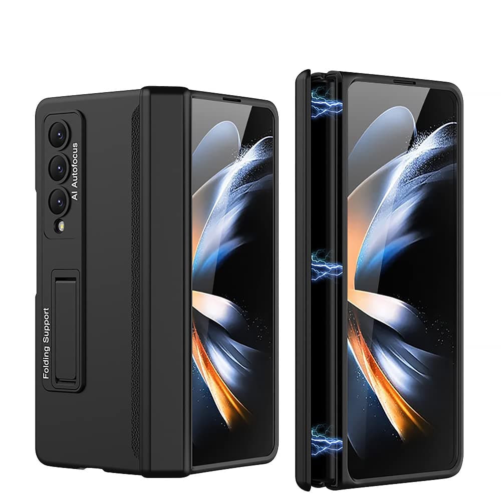 for Samsung Galaxy Z Fold 4 Case Hinge Coverage Protective Case with Built-in Kickstand PC Magnetic All-Inclusive Shockproof Cover for Samsung Galaxy Z Fold 4 5G (Black)