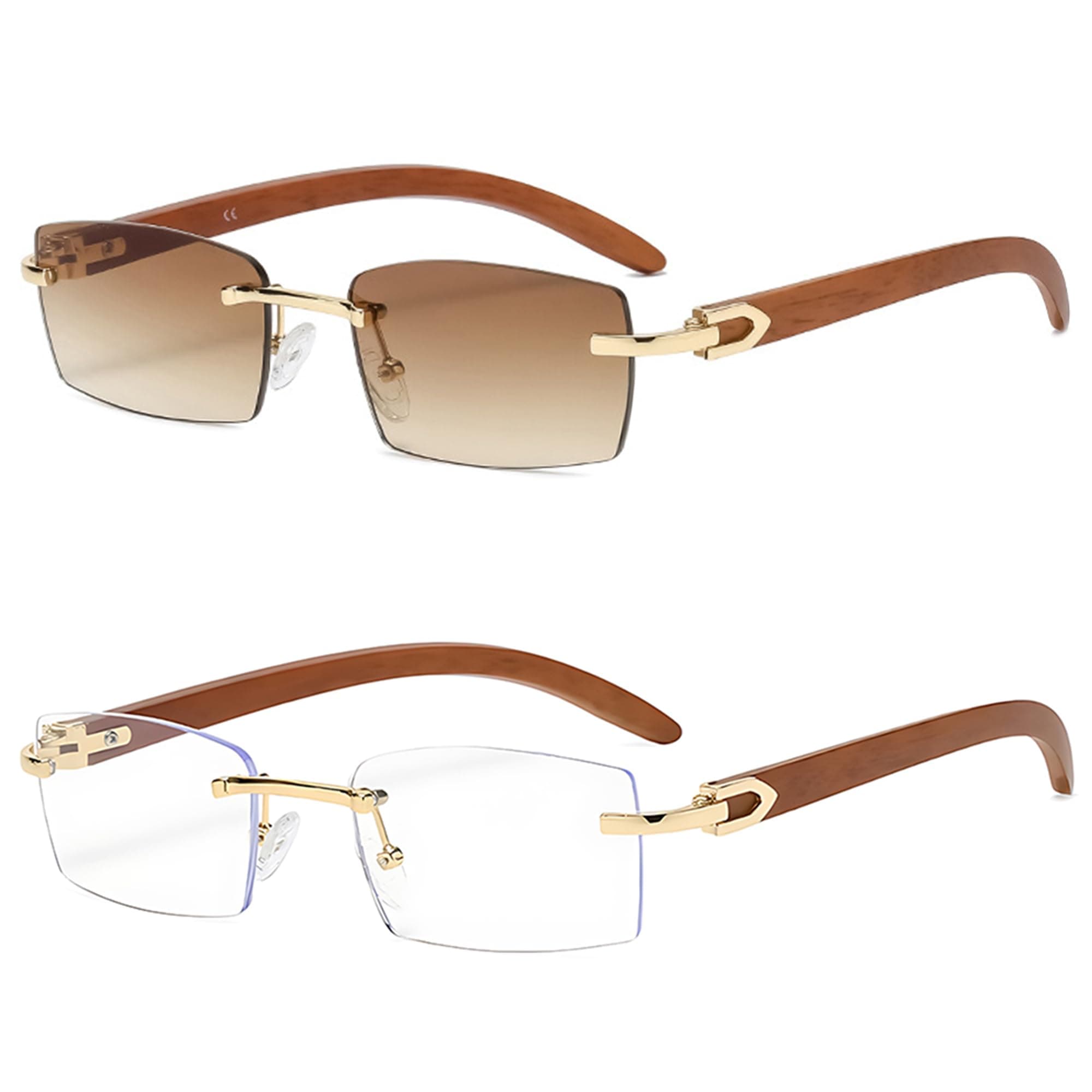 Heptagram Rectangle Fashion Rimless Sunglasses for Women Men Gangster 90s Fra...