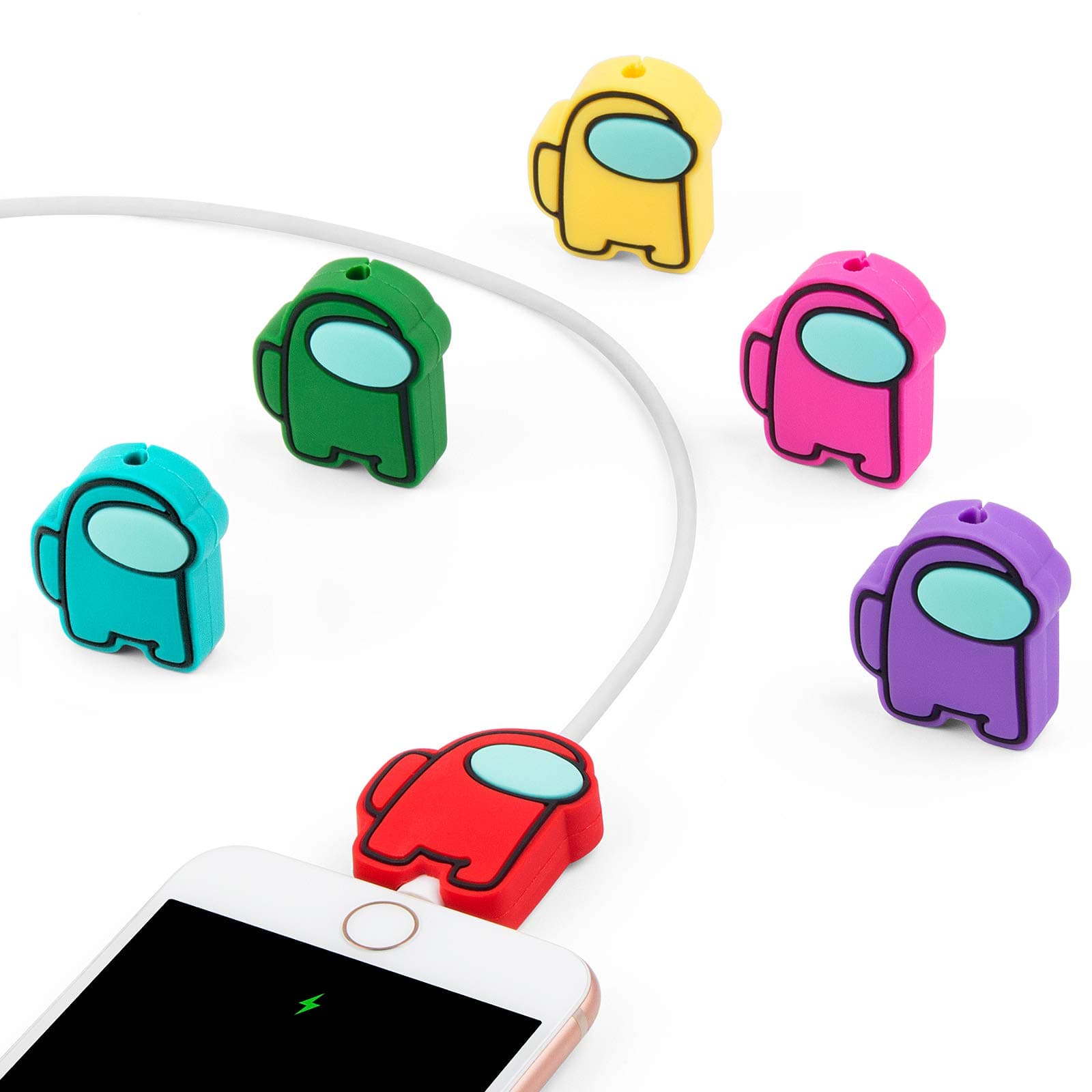 Cute Cable Protector for iPhone Charger, ILOVEY 6PCS Cartoon Anime Charging Saver, Action Figures Cable Buddies, Compatible for iPhone iPad Charger Cable Only