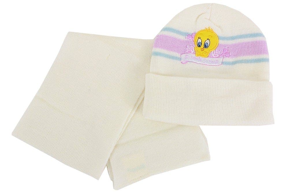 Tweety Bird Infant Girl's White Sweet Tweety Winter Hat & Scarf Set 0-3 Months