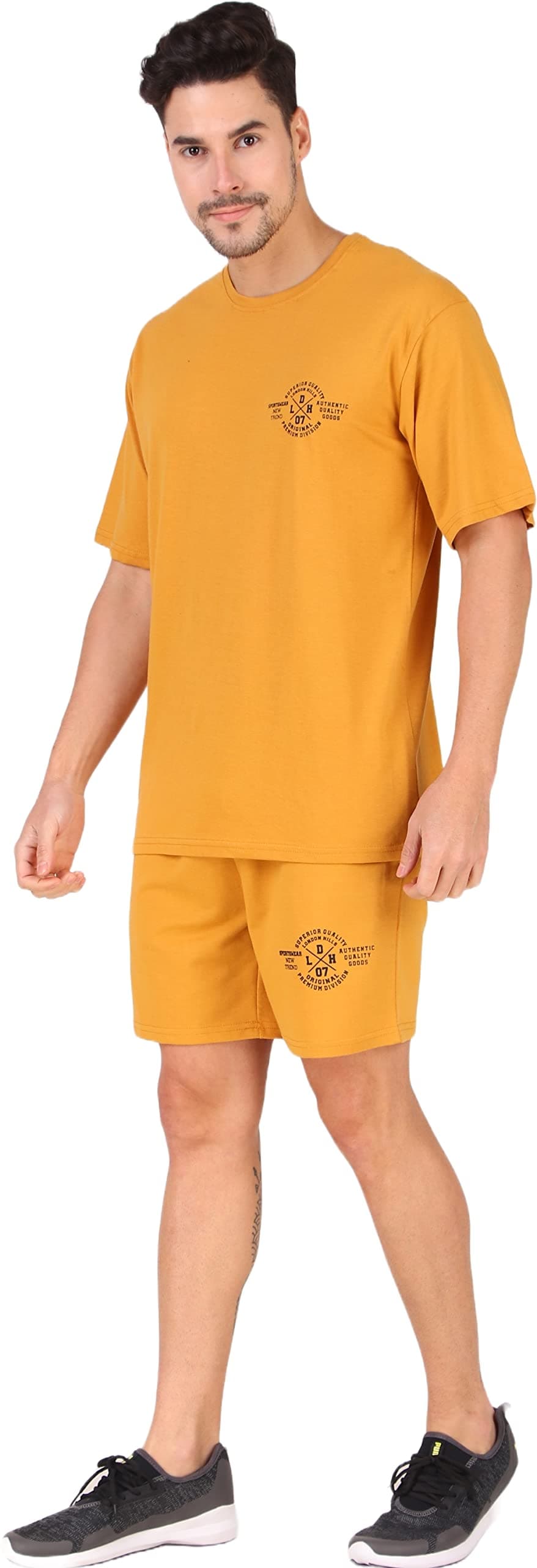 London Hills Cotton Blend Casual Round Neck Co-ord Set for Men's Half Sleeve Oversized T-Shirt and Shorts, Printed Casual Sleepwear & Loungewear Nightdress Night Suits Set