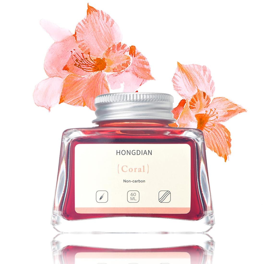 Hongdian Fountain Pen Bottled Ink Coral Color, 60ml Non Carbon Inkwell Bottle, Artist Calligraphy Ink