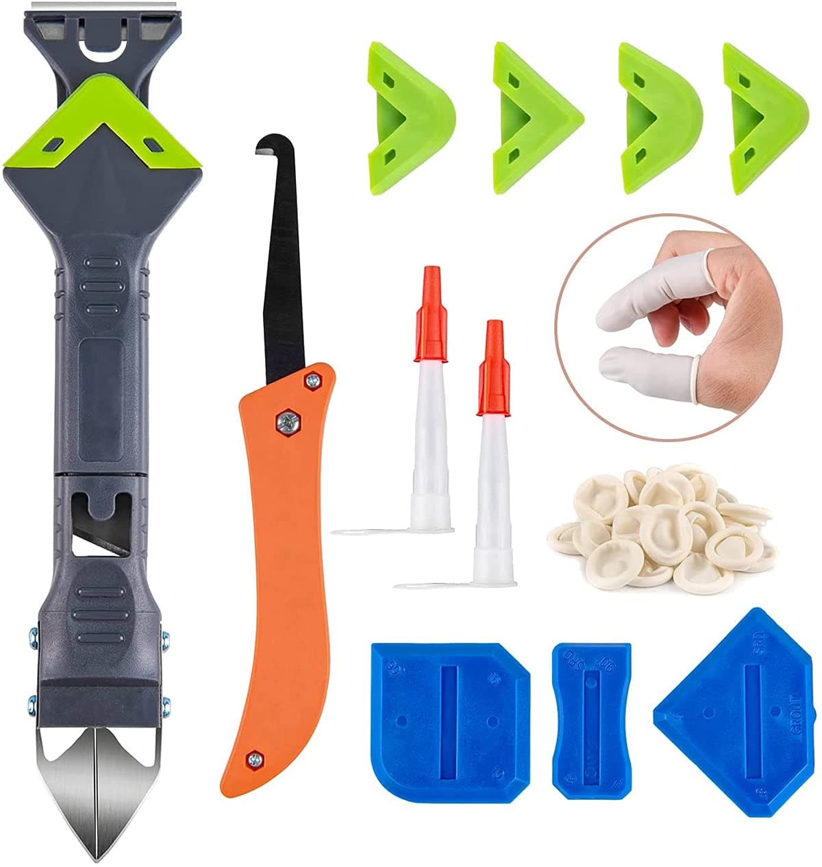 Caulking Tool, Silicone Sealant Finishing Tool, Nozzle Applicator, Caulk Scraper, Upgraded 5 in 1 Stainless Steelhead Great Tools , for Kitchen Bathroom Window Sink Joint