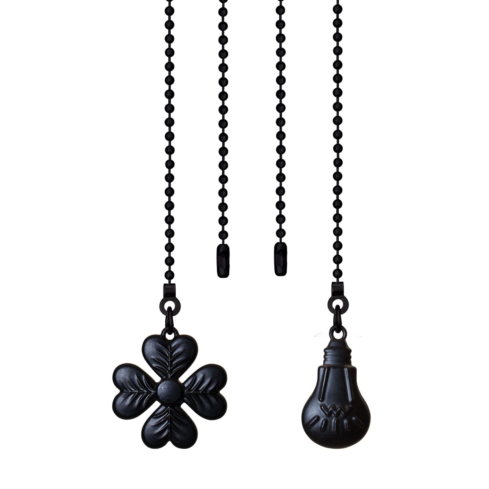 Ceiling Fan Pull Chain Four-Leaf Clover Shape 2 pcs 3mm Diameter Beaded Ball Fan Pull Chain 13.9 Inches Fan Pulls Set with Connector(Black
