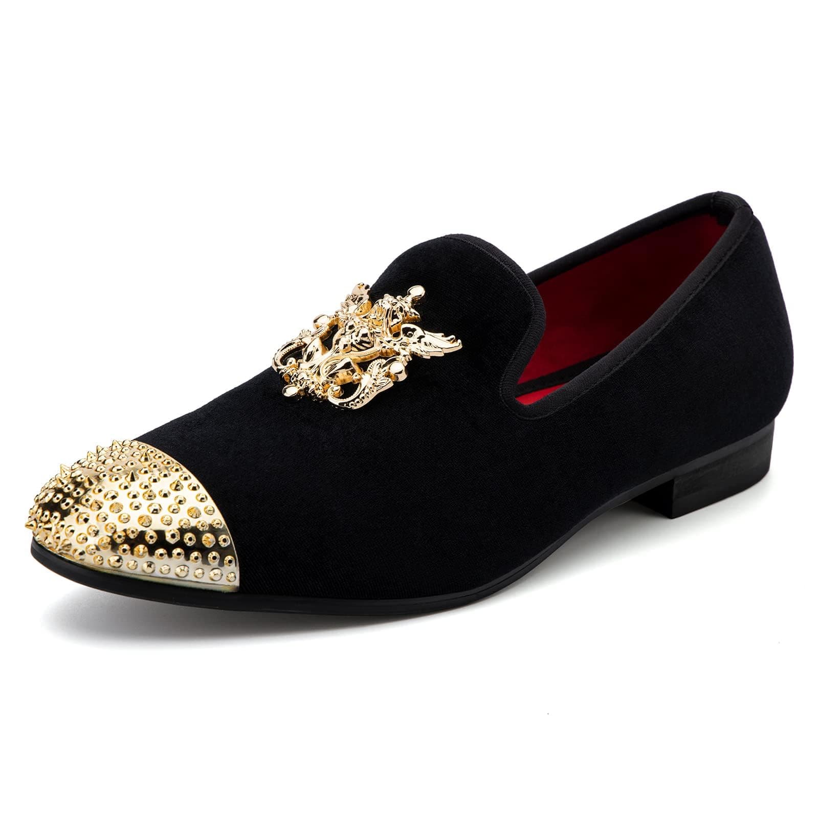 Mens Velvet Loafers Dress Shoes with Metal Embellishments Party Luxury Loafer Shoes