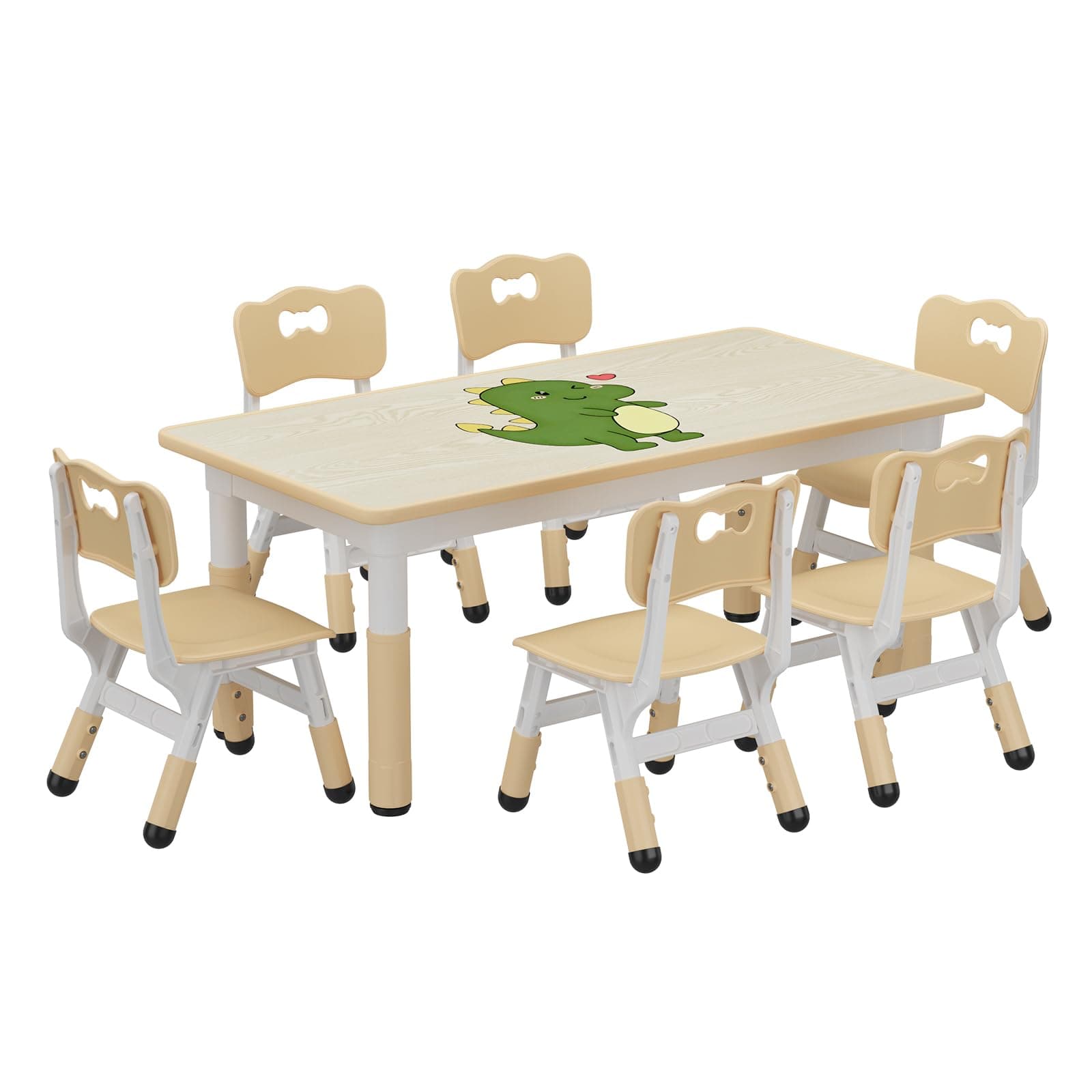 GAOMON Kids Table and 6 Chair Set, Height Adjustable Toddler Table and Chairs Set with Graffiti Desktop for Ages 2-10, Non-Slip Legs, Children Table for Daycare Classroom Home