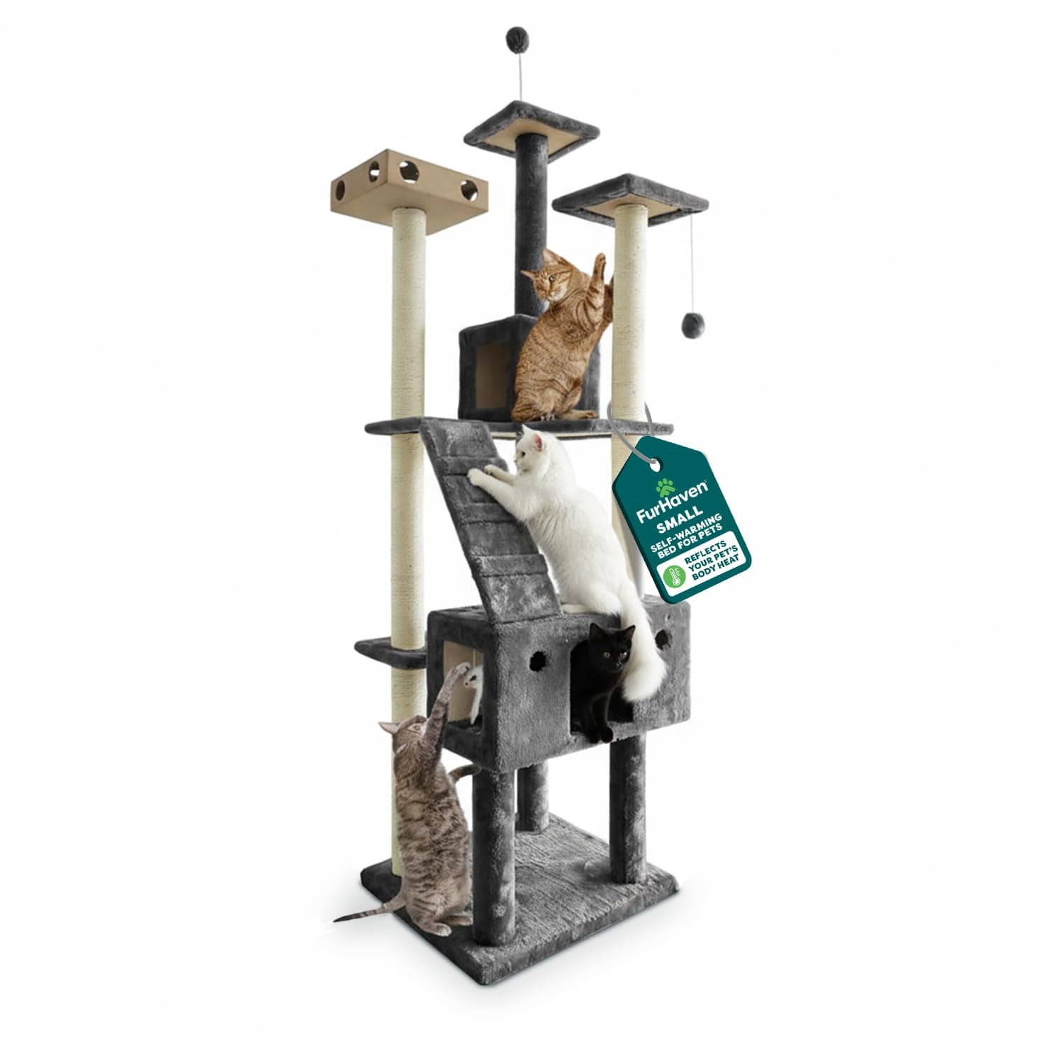 Furhaven Tiger Tough Cat Tree House Furniture for Cats and Kittens, Double Decker Playground, Gray