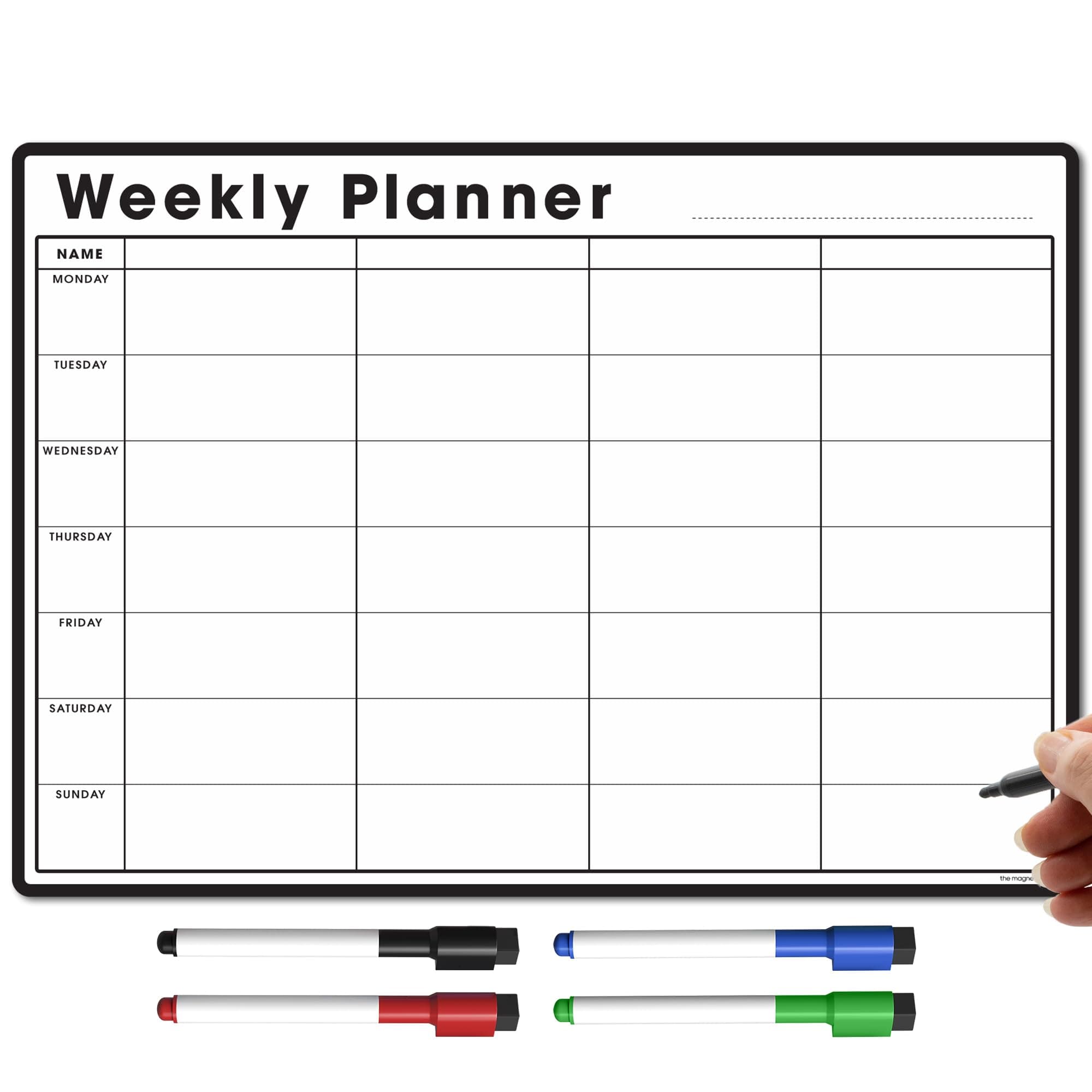 TMS A3 Magnetic Weekly Planner Whiteboard for Fridge | Dry Wipe Meal Planner, Calendar or Memo Board | Plan Family or Business Tasks | Dry Erase to Do List Magnet | with 4 Dry Erase Pens [30 x 42cm]