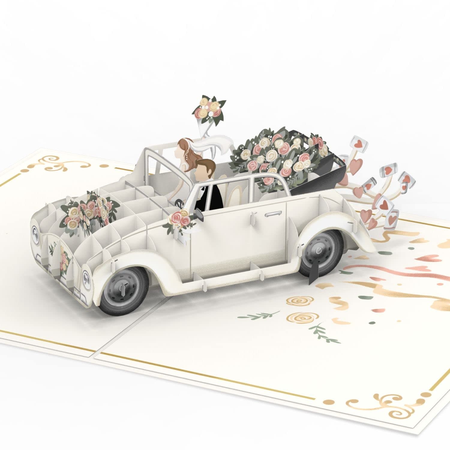 papercrush® Luxury 3D Wedding Card Pop Up Car - Just Married Card for Bride and Groom, Beautiful Wedding Congratulations for Daughter, Best Friend, Brother & Sister in Law, Cash Giftcard for Weddings