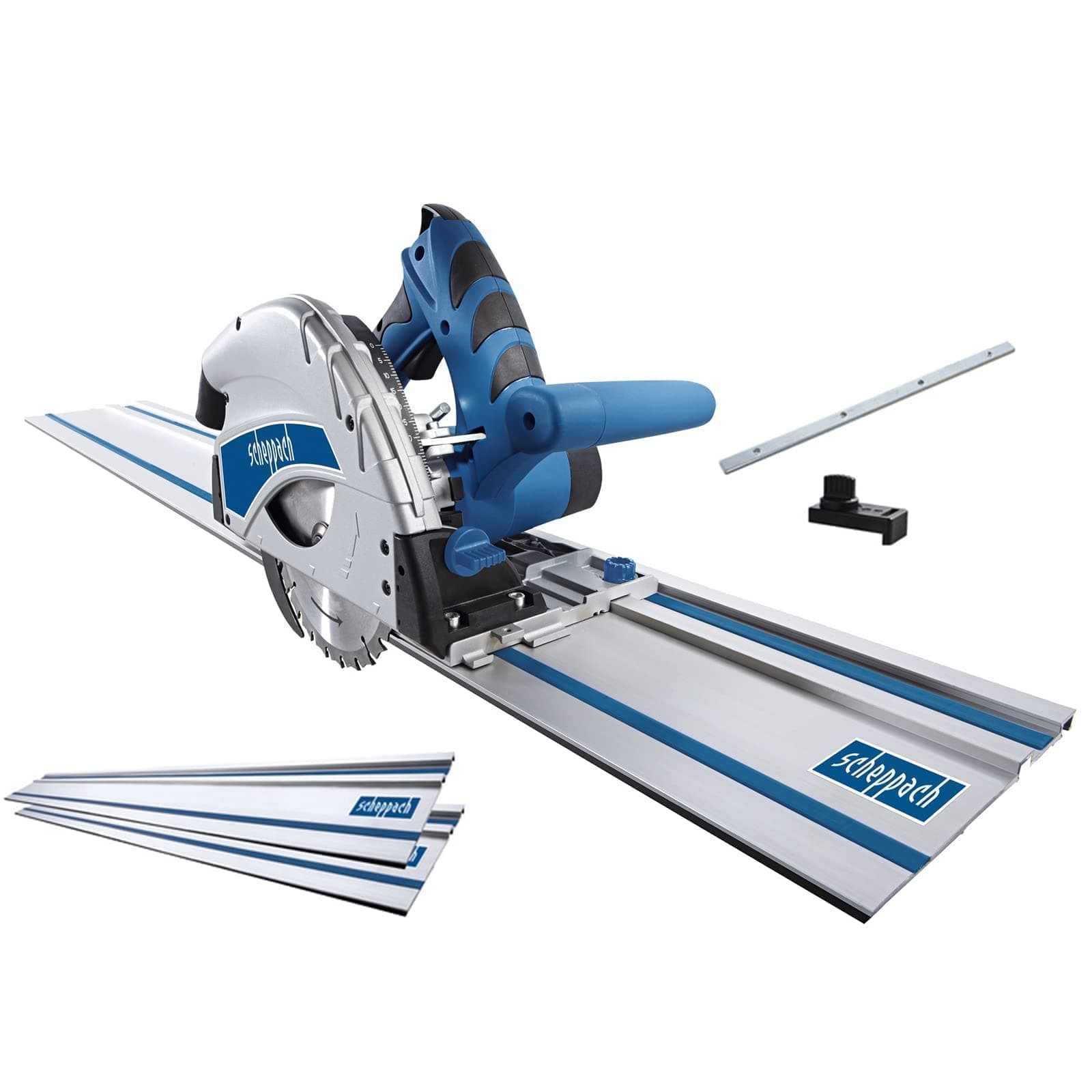 Scheppach Plunge Saw PL55 + 2 x 700 mm Guide Rail Diving Circular Saw Hand Circular Saw 1200 W Power Cutting Depth 55 mm Saw Blade Diameter 160 mm 24 Teeth Angled Position with Tilt Protection for 0