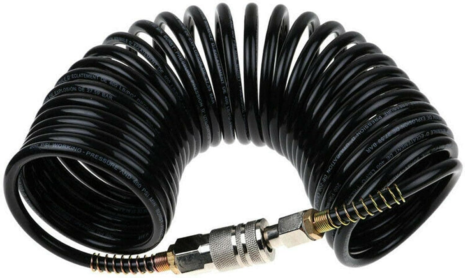 – Polyurethane Recoil Air Hose, Coupler Air Hose with 1/4" Industrial Quick Coupler and Plug, 7.5m Portable Coil Hose Air Hose Accessory with Bend Restrictor(Black)