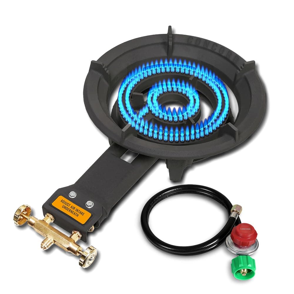 Concord Roadster Burner. 13" Cast Iron Single Propane Wok Dual Controlled Burner Rings, 90,000 Btu. Outdoor Cooking, Stir Frying, Countertop