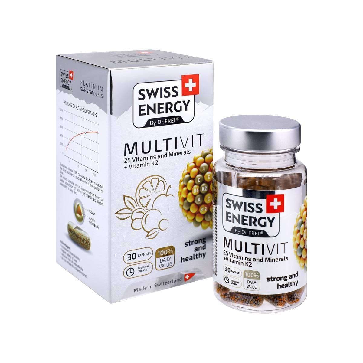 Swiss Energy MULTIVIT - 25 Vitamins and Minerals with K2 - 30 Capsules