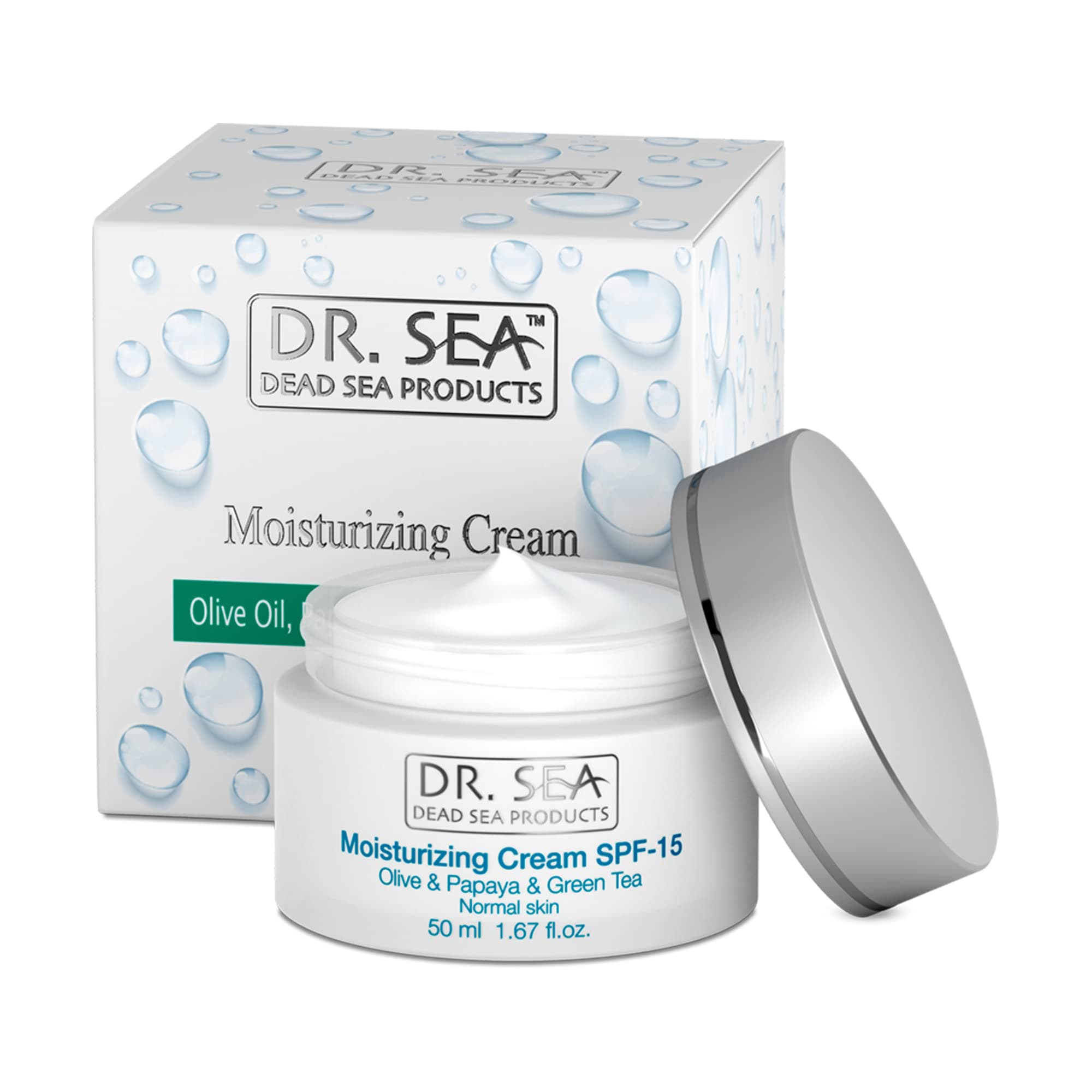 Dr SeaMoisturising Facial Cream with Olive Oil, Papaya & Green Tea - Dead Sea Anti Ageing Cream for Face Care, SPF15, 50ml