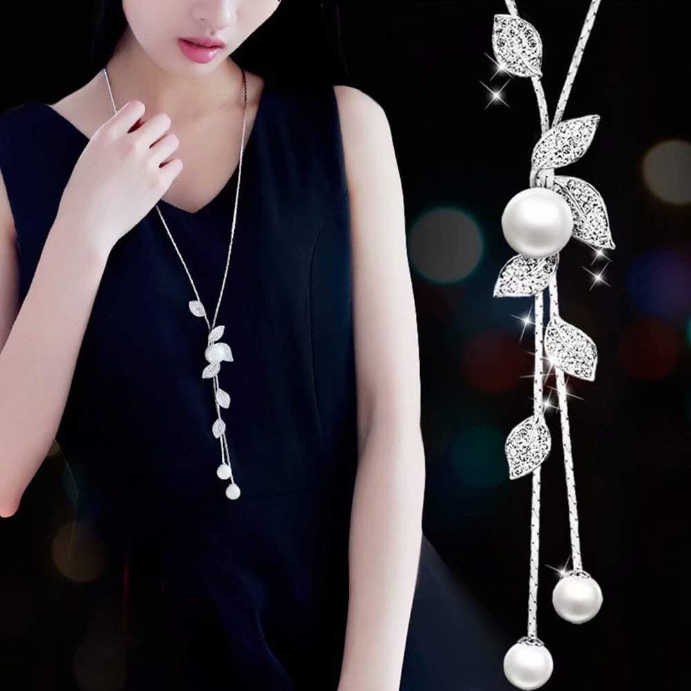 Lxnoap Necklace for Women Jewelry Tassel Long Sweater Necklaces Pearl Silver