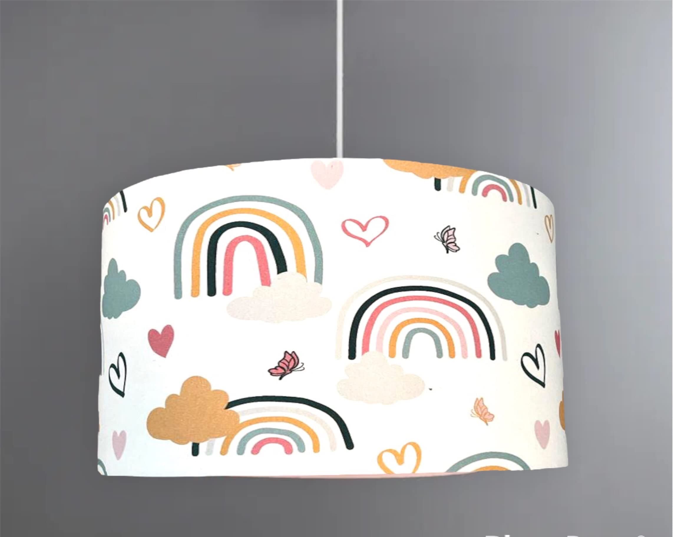 New HQ Kids Girls Room Smiling Clouds Butterfly Star Rainbow Pattern lamp Shade Pendant Light Shade on White Fabric