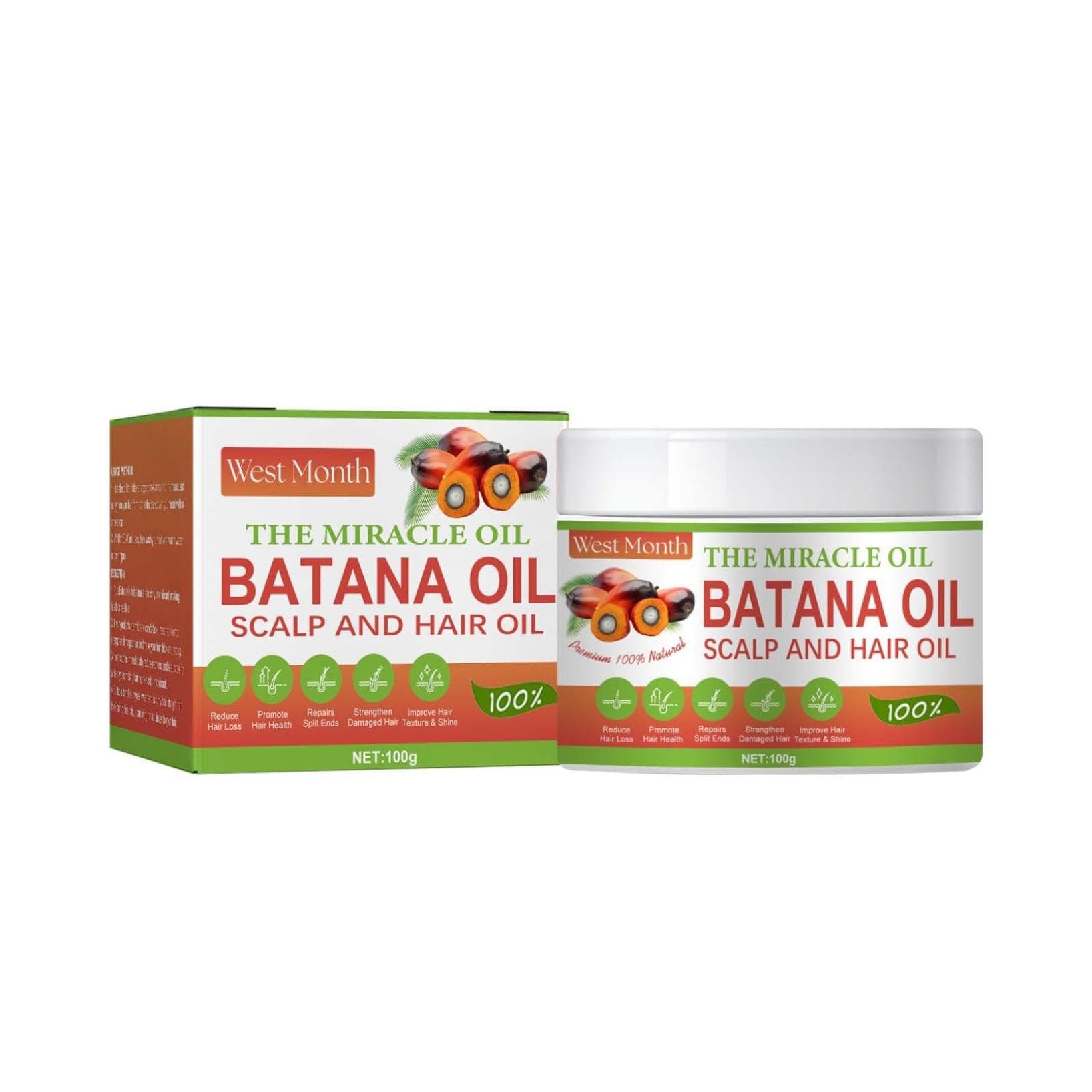100% Natural Batana Hair Cream for Hair Growth, Batana Oil Organic for Healthy Hair, Strengthening and Nourishing Treatment for Damaged Hair, Batana Cream for Men & Women, 100ml (1PC)