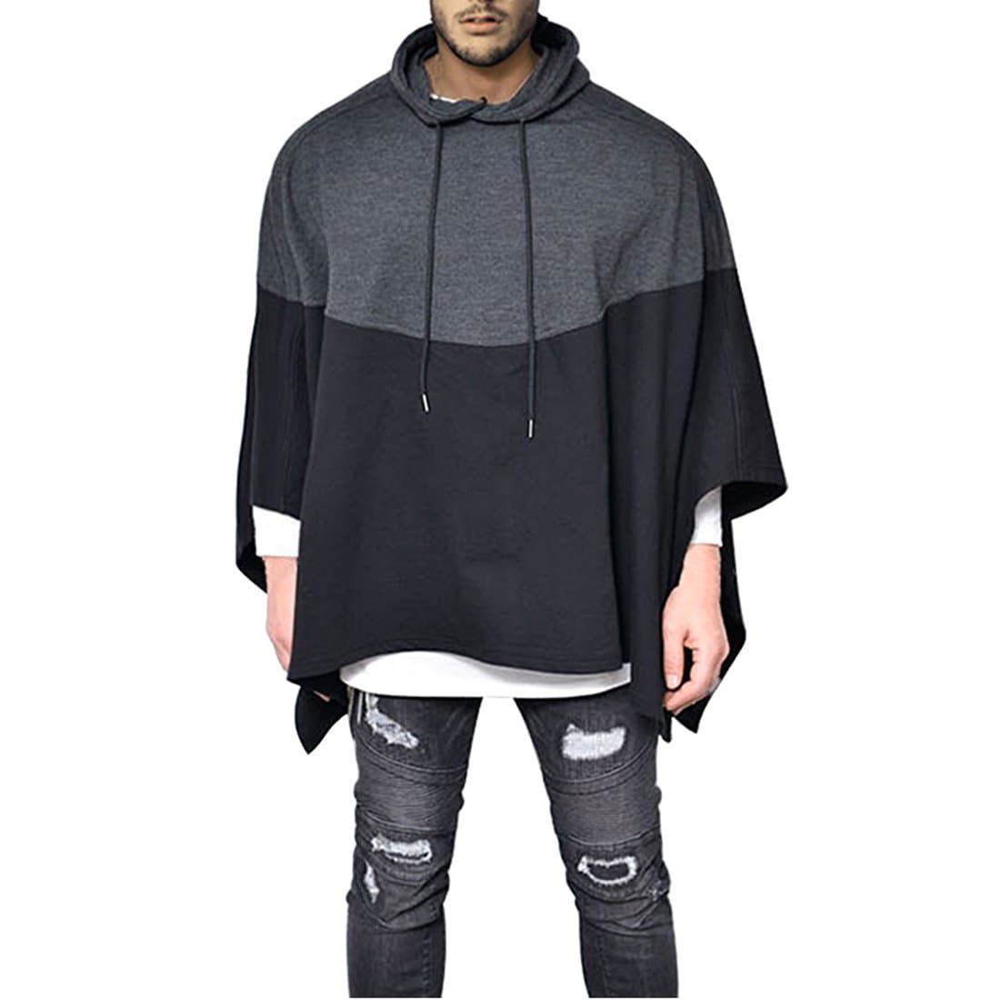 Mens Irregular Loose Bat Sleeves Oversized Plus Size Hooded Poncho Cloaks Casual Pullover Hoodie Cape Coat Tops（3XL,Multicolored
