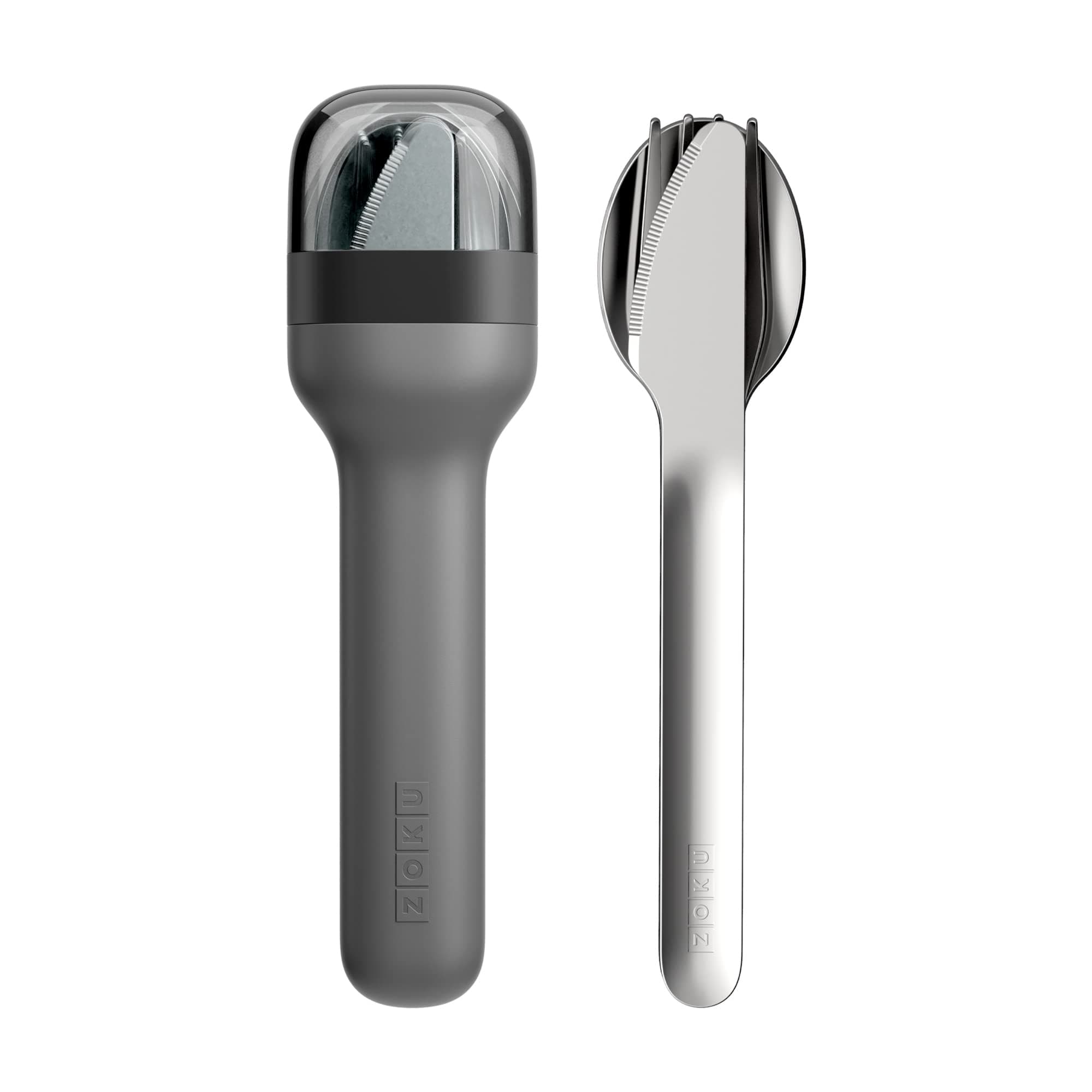 Zoku Stainless Steel Pocket Utensil Set of 3 - Charcoal | Fork, Knife, Spoon in Travel Case| Reusable, Portable Cutlery Set Tableware for Adults, Kids, Office, Picnics, Camping, Outdoor, Home