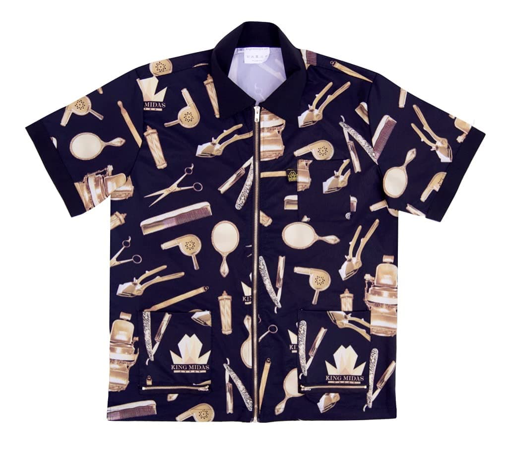 King Midas Barber Jacket Vintage Barber Smock (XL, Black, Gold)