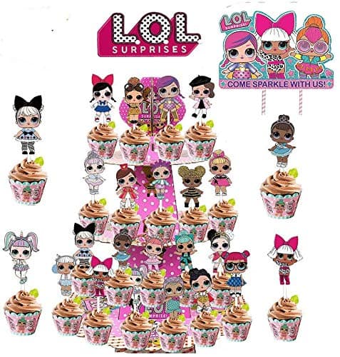 Atvscay 49PCS Party Supplies Set, Surprise Birthday Party Decoration, Surprise Cake Toppers ＆ Party Cake Stand, Cupcake Holder(3 tiers) For Party