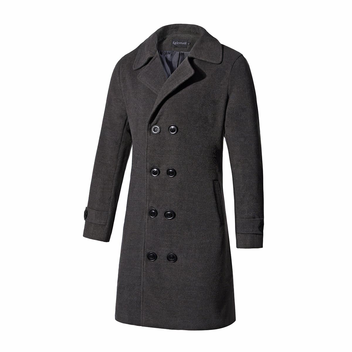 Eglemall Men's Winter Double Breasted Outdoor Long Trench Coat