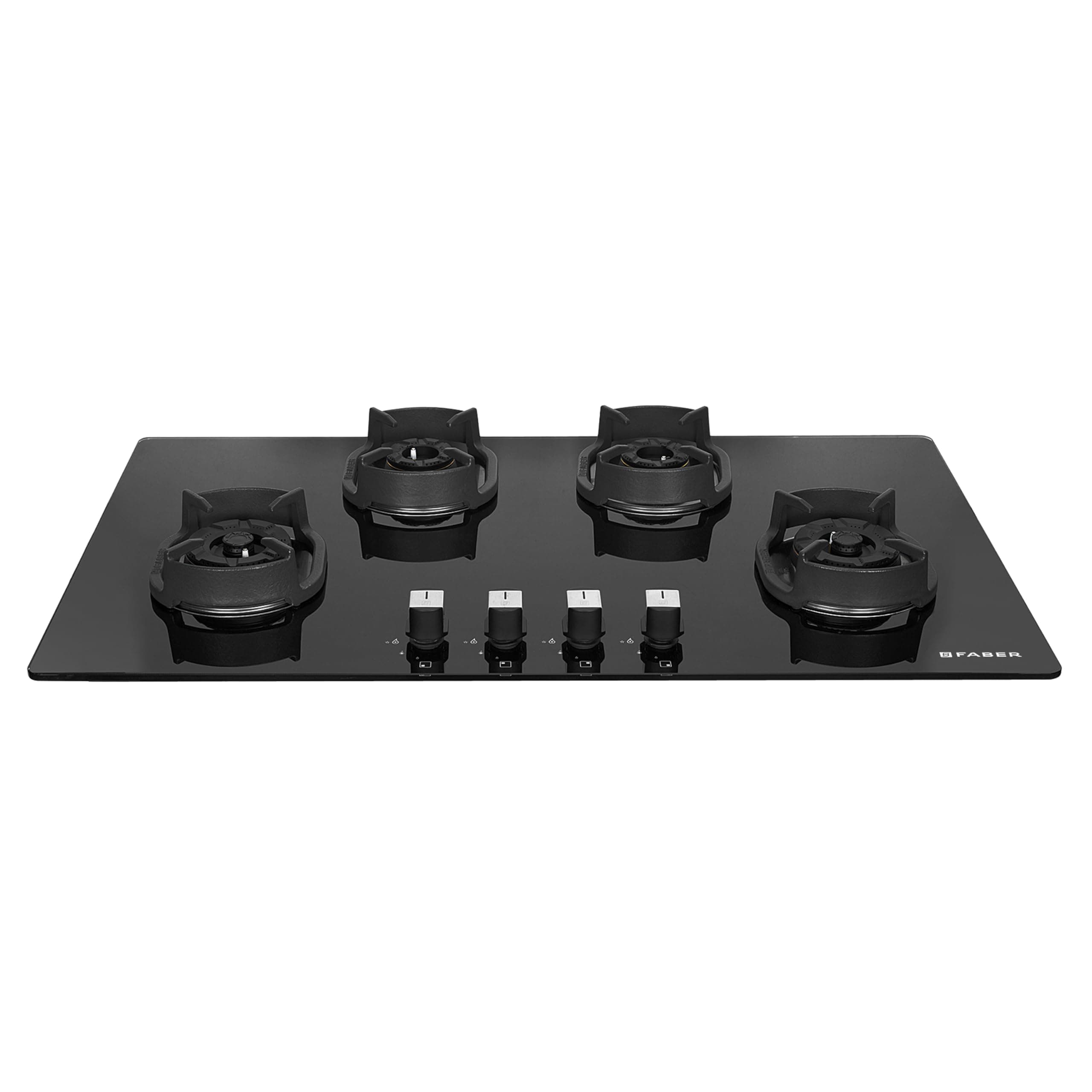 4 Burner 90cm Eros Hob |Auto-Ignition|Metal Knobs| Cast Iron Pan Support |Hob/Cooktop Hybrid| Black Glass Finish |5 Yrs Warranty on Glass & Valve,2 Yrs on Burner by Faber|Hob Eros IND 904 CI AI