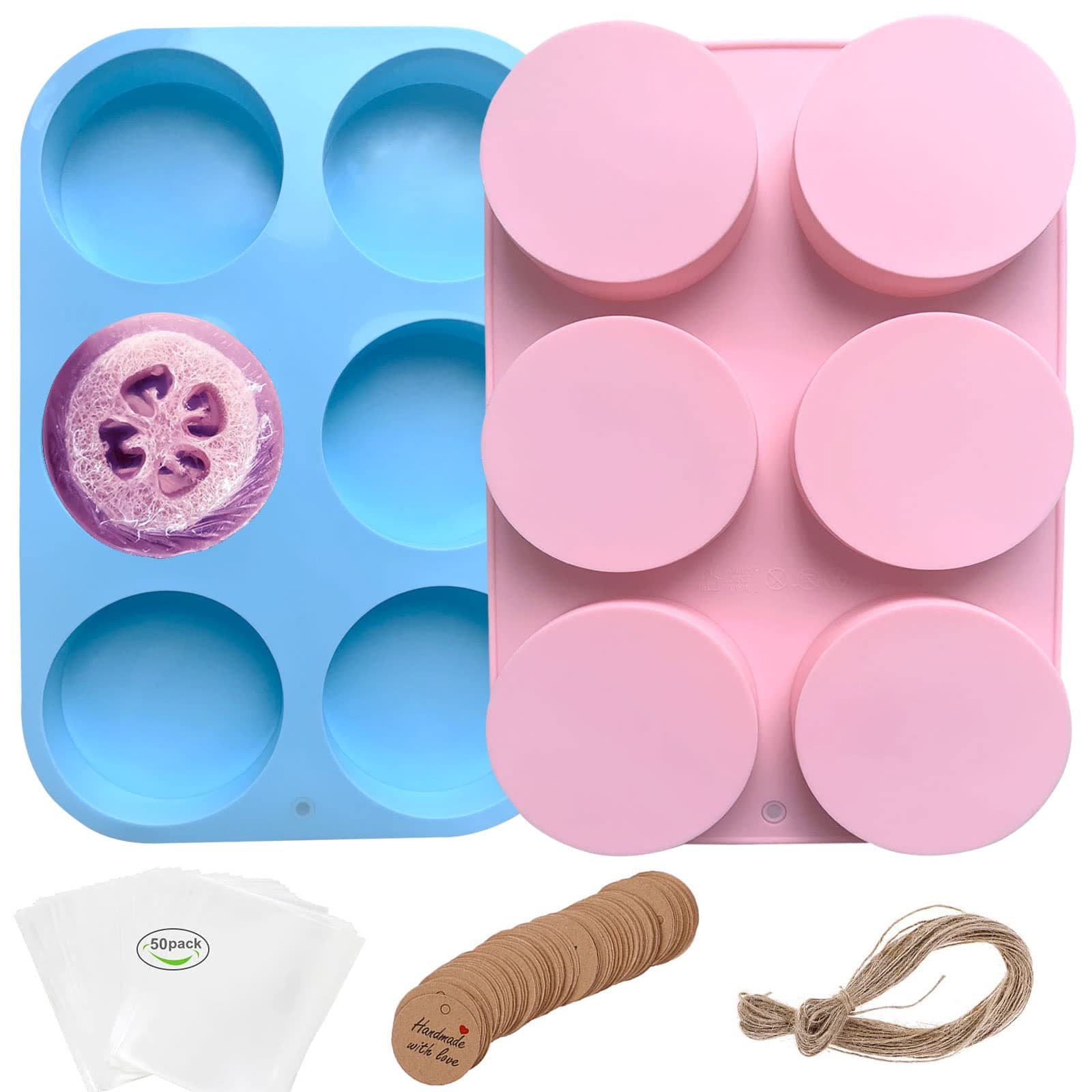 Round Soap Molds for Soap Making,2pc 4oz Large Size 6 Cylinder Silicone Molds for Loofah Soap,Bath Bombs,Shower Steamer, Lotion Bars