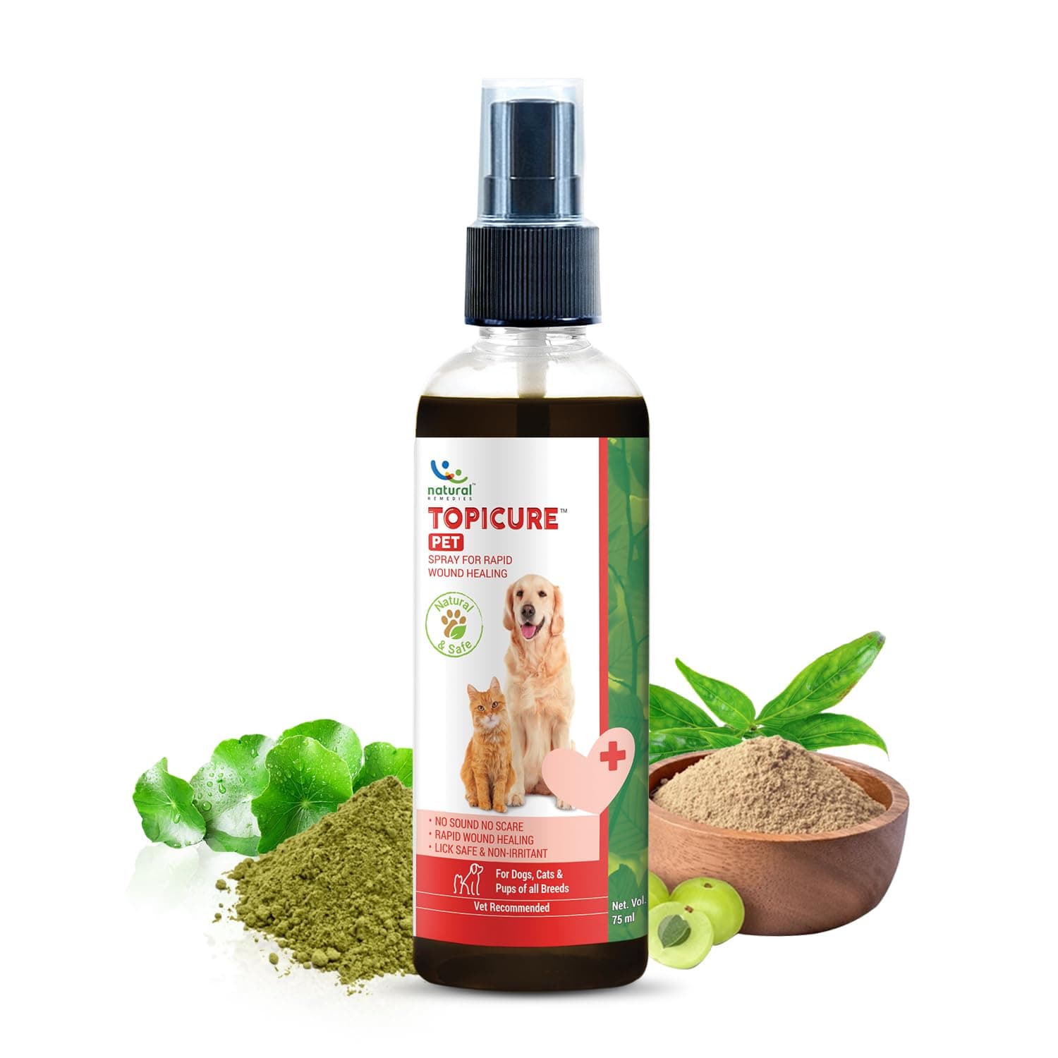 Topicure Pet Wound Healing Spray, Lick Safe, Non-Irritant, Rapid Healing for Dogs and Cats, Puppies, All-Natural Ingredients, No Gas or Sound, Pet Friendly, Allergy Relief - 75ml