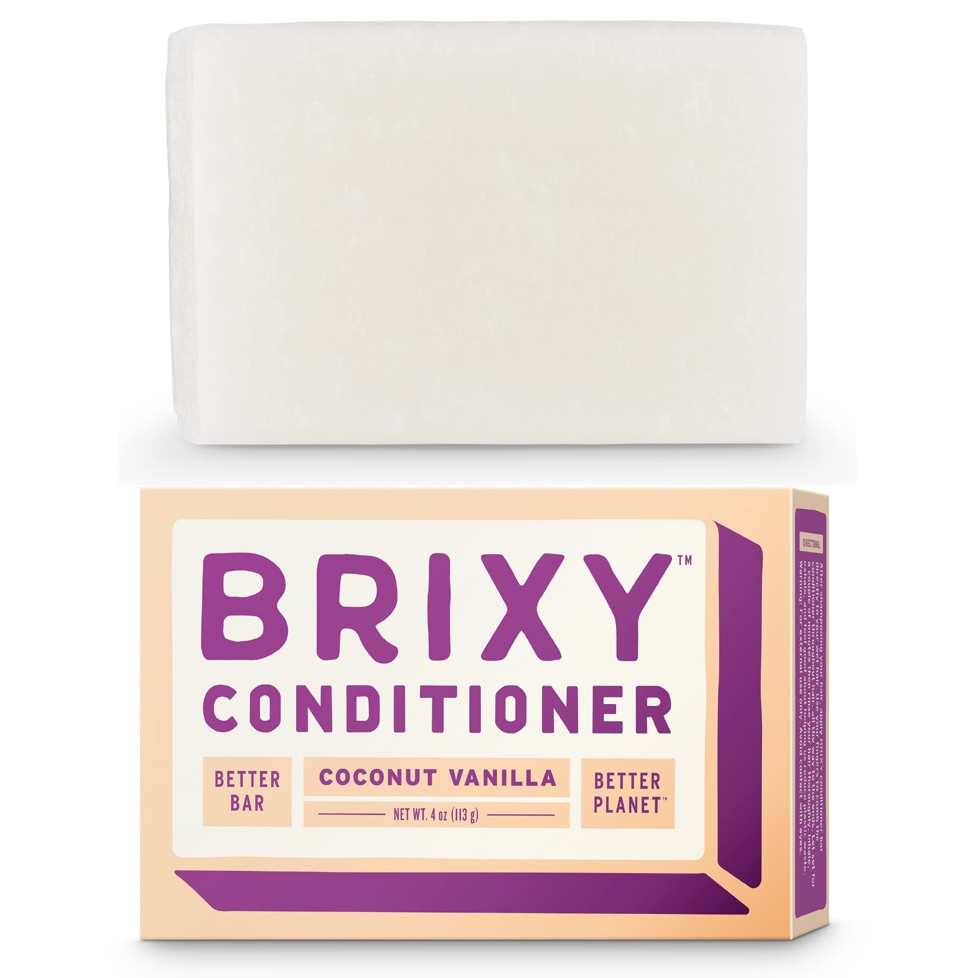 BRIXYConditioner Bar for Hydration & Softness, All Hair Types, pH Balanced & Safe for Color Treated Hair, Sustainable, Vegan, Plastic Free (pack of 1, 4oz bar)